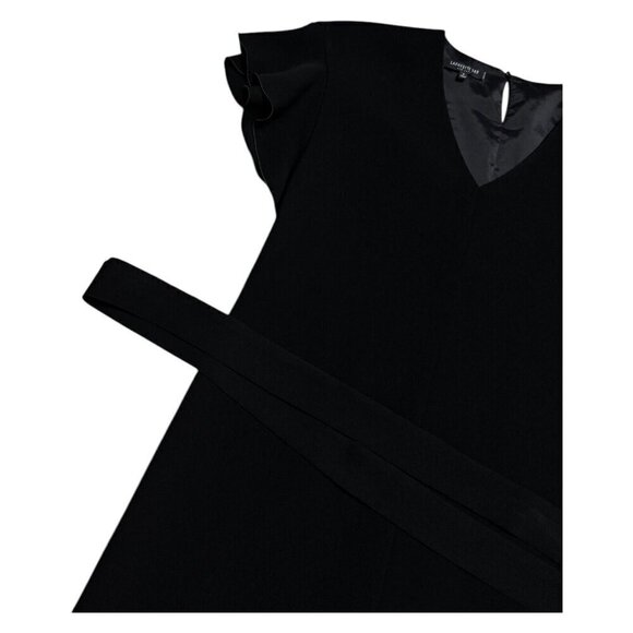 Lafayette 148 Luxury Designer V-Neck Black Ruffle Mini Dress Womens Small Petite - Picture 4 of 8